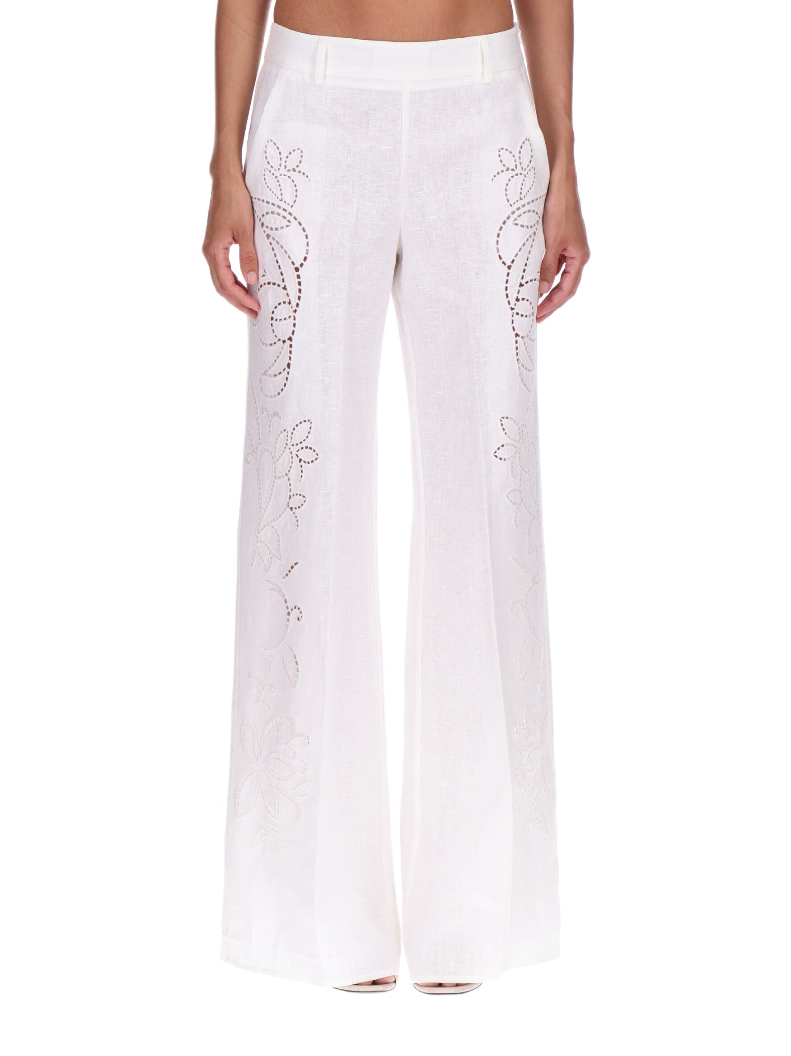 ERMANNO FIRENZE PANTALONI IN LINO CON RICAMO SANGALLO <BR/> <BR/> D48EP085ES4 MF010 