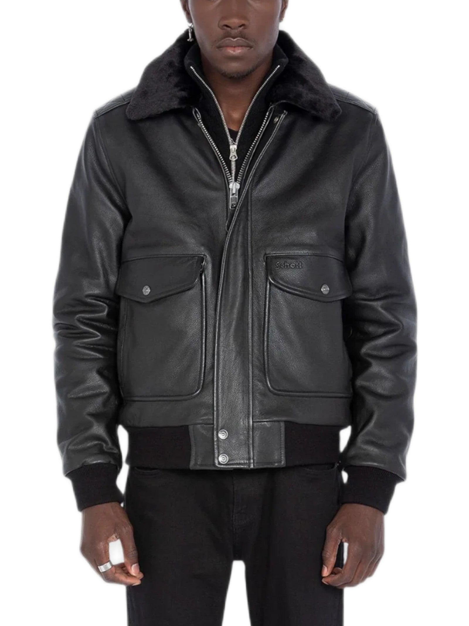 SCHOTT AVIATOR VINTAGE COLLO STACCABILE LC5331X BLACK 
