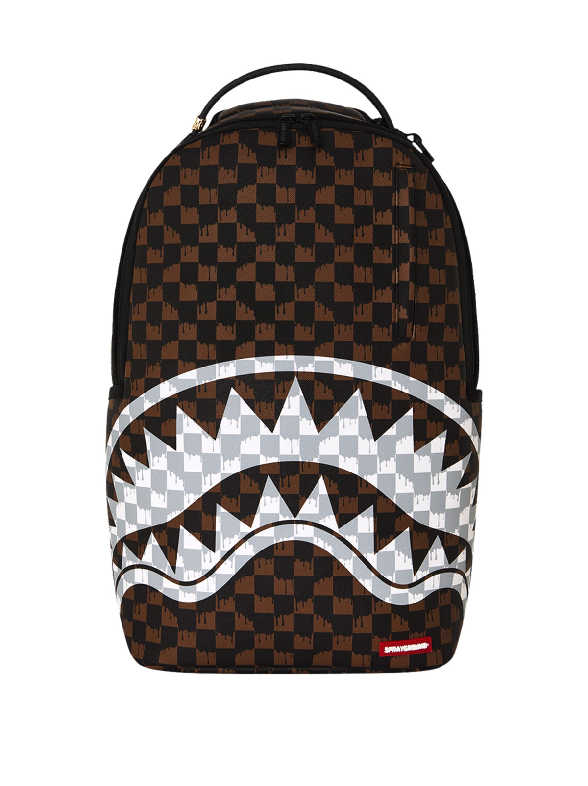 SPRAYGROUND BROWN AND CREAM DRIP CHECK SHARK 910B8552NSZ  