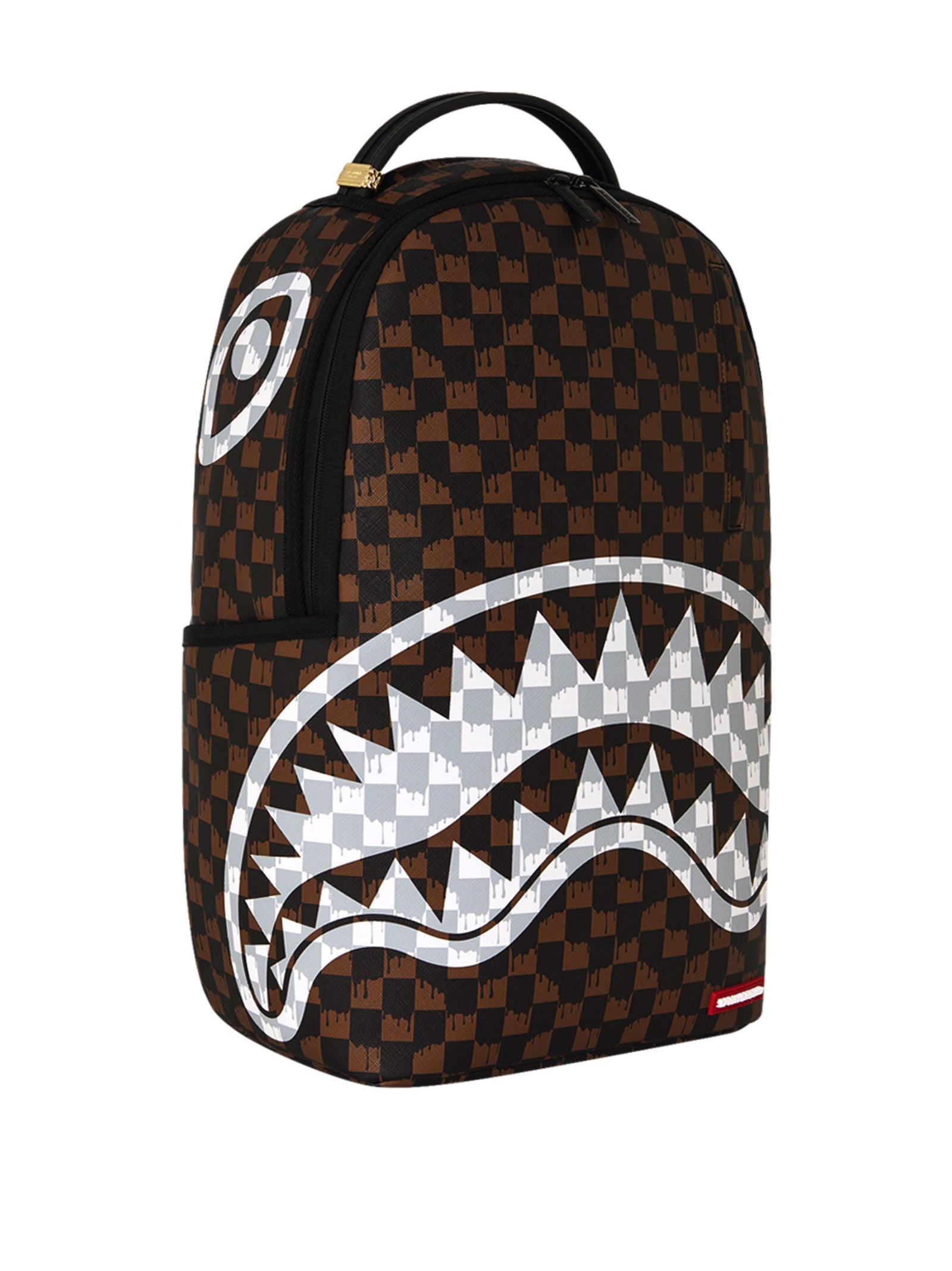 SPRAYGROUND BROWN AND CREAM DRIP CHECK SHARK 910B8552NSZ  