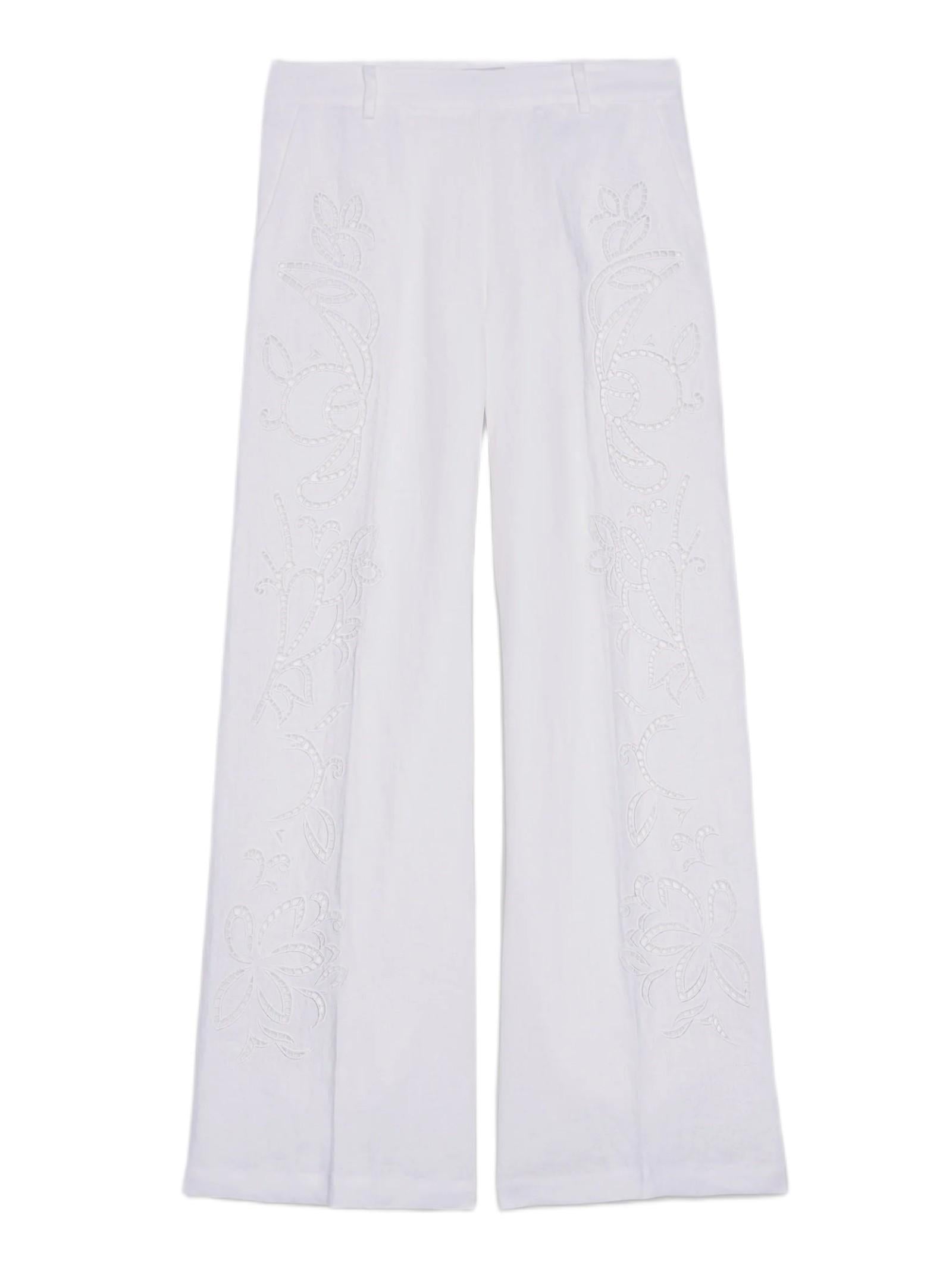 ERMANNO FIRENZE PANTALONI IN LINO CON RICAMO SANGALLO <BR/> <BR/> D48EP085ES4 MF010 