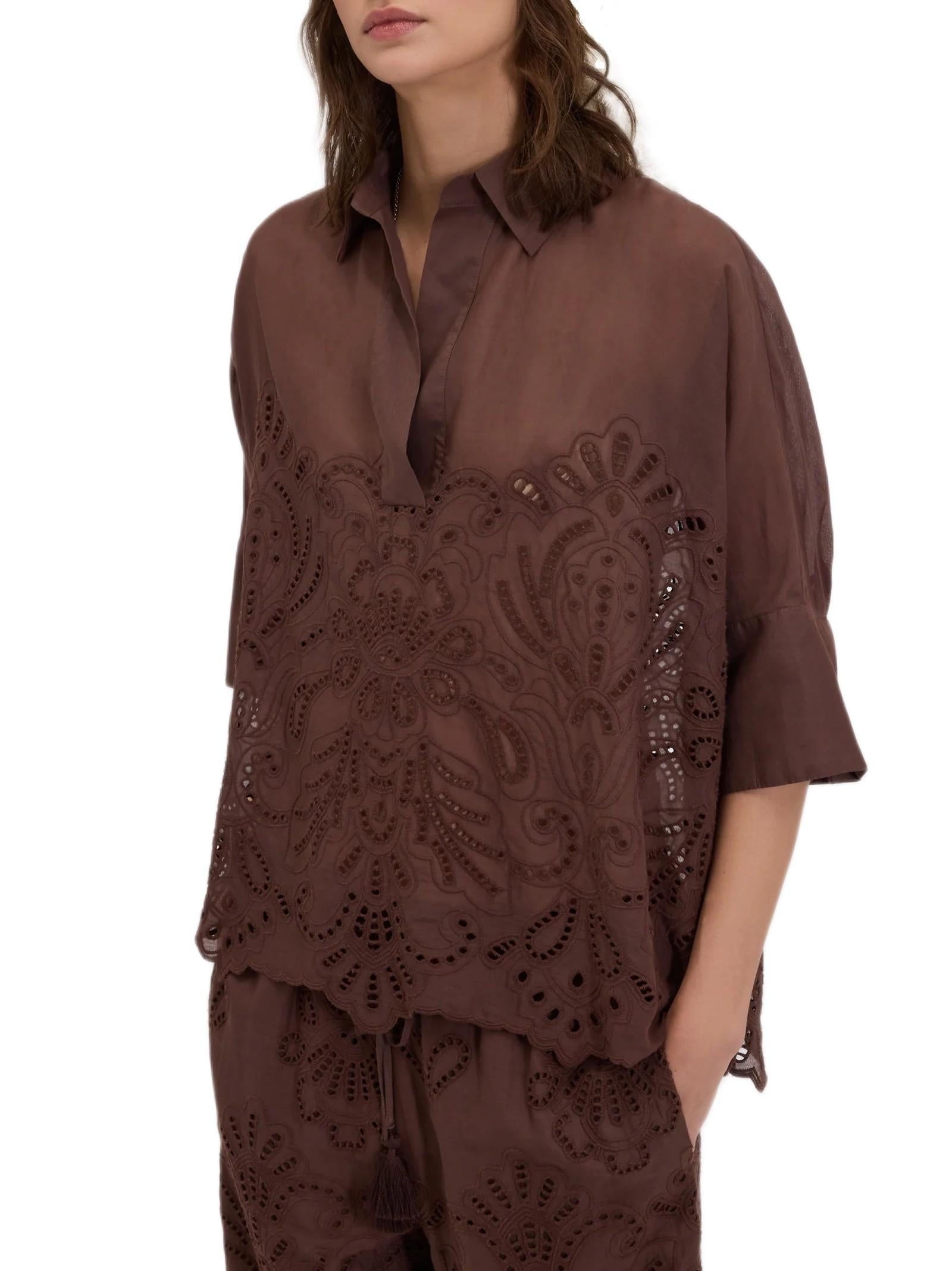 ERMANNO FIRENZE CAMICIA KIMONO IN SANGALLO D48EK022EN0 MFB24 